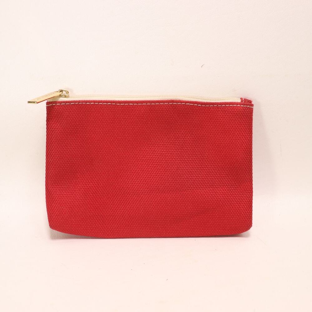 Estee Lauder Makeup Bag Women Red Canvas Cosmetic Travel Case Zip Pouch Lined